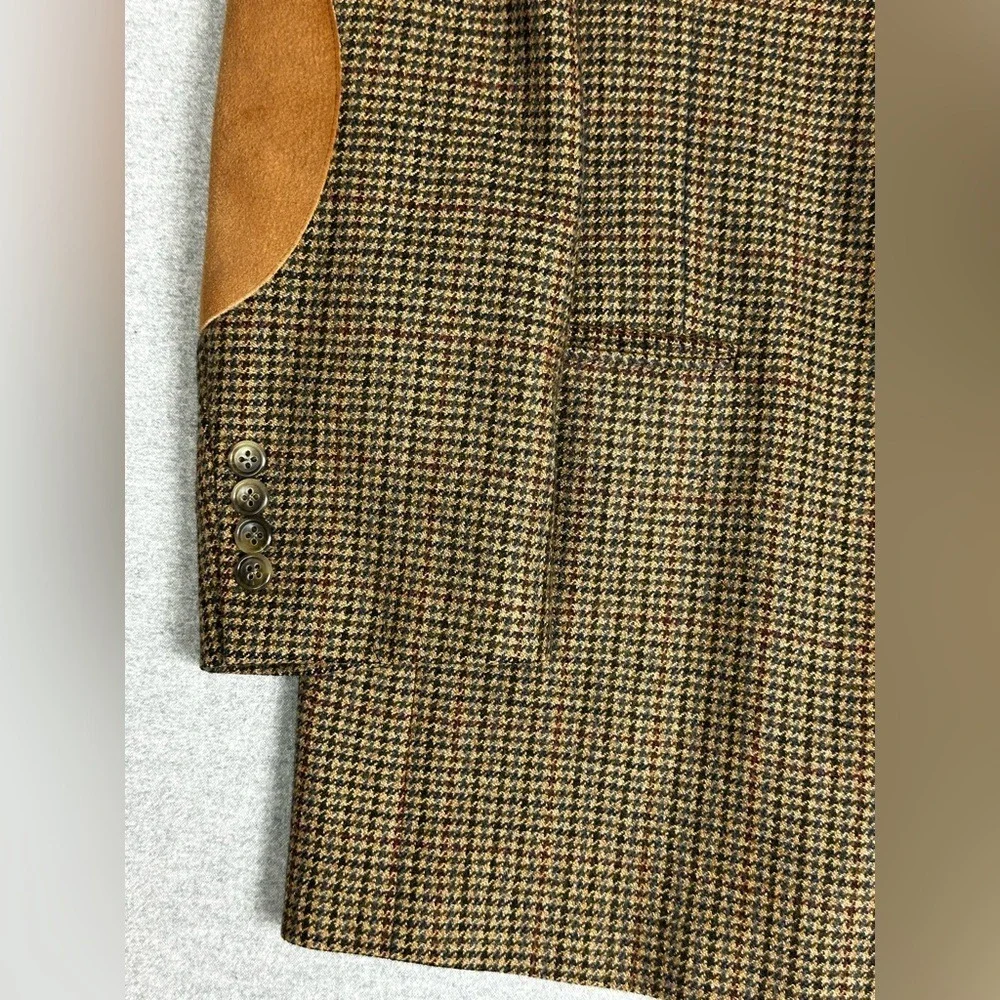 Evan Picone Blazer Mens 43R Houndstooth Wool Elbow‎ Patch Sport Coat Classic